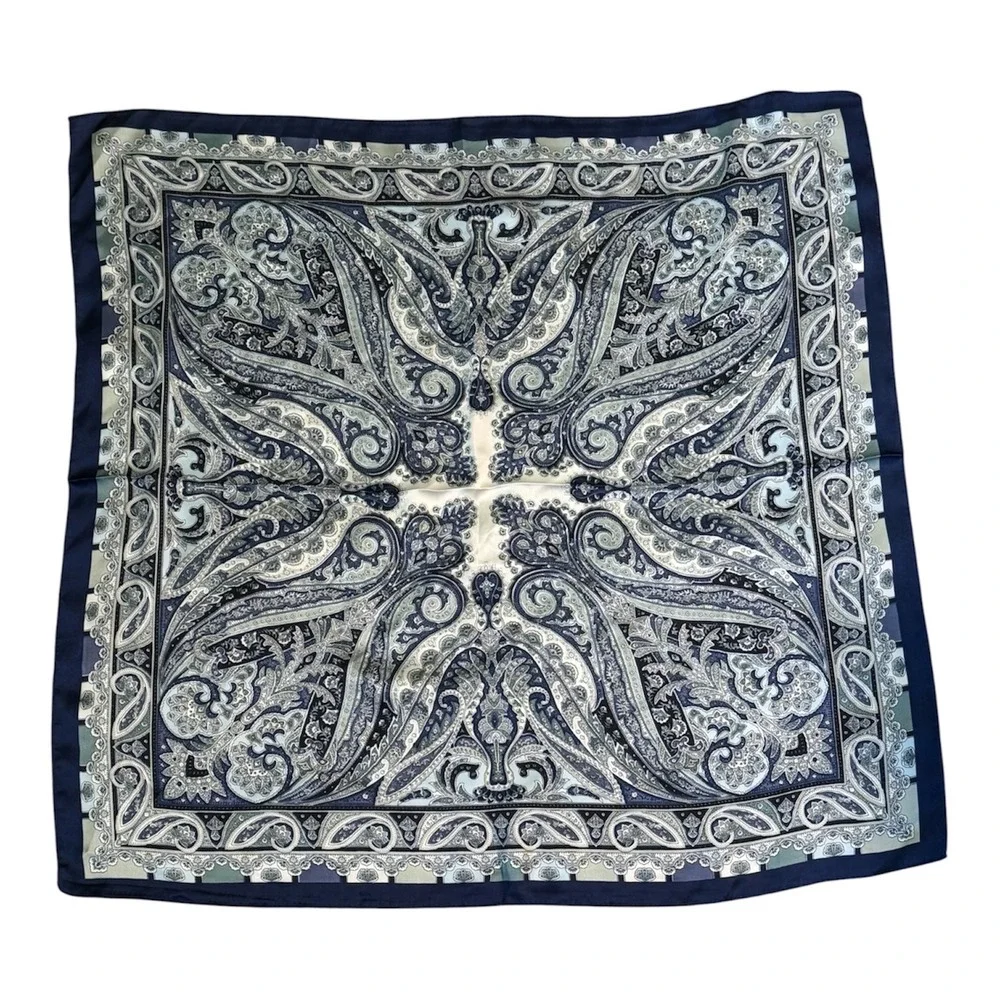 A Rare Bird Navy Blue Paisley Square Wild Rag Scarf Silk Rayon NWT